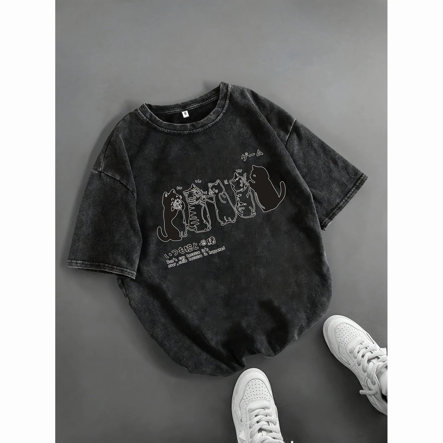 Cartoon Cat Shower Mens Loose-Fit Short-Sleeve T-Shirt