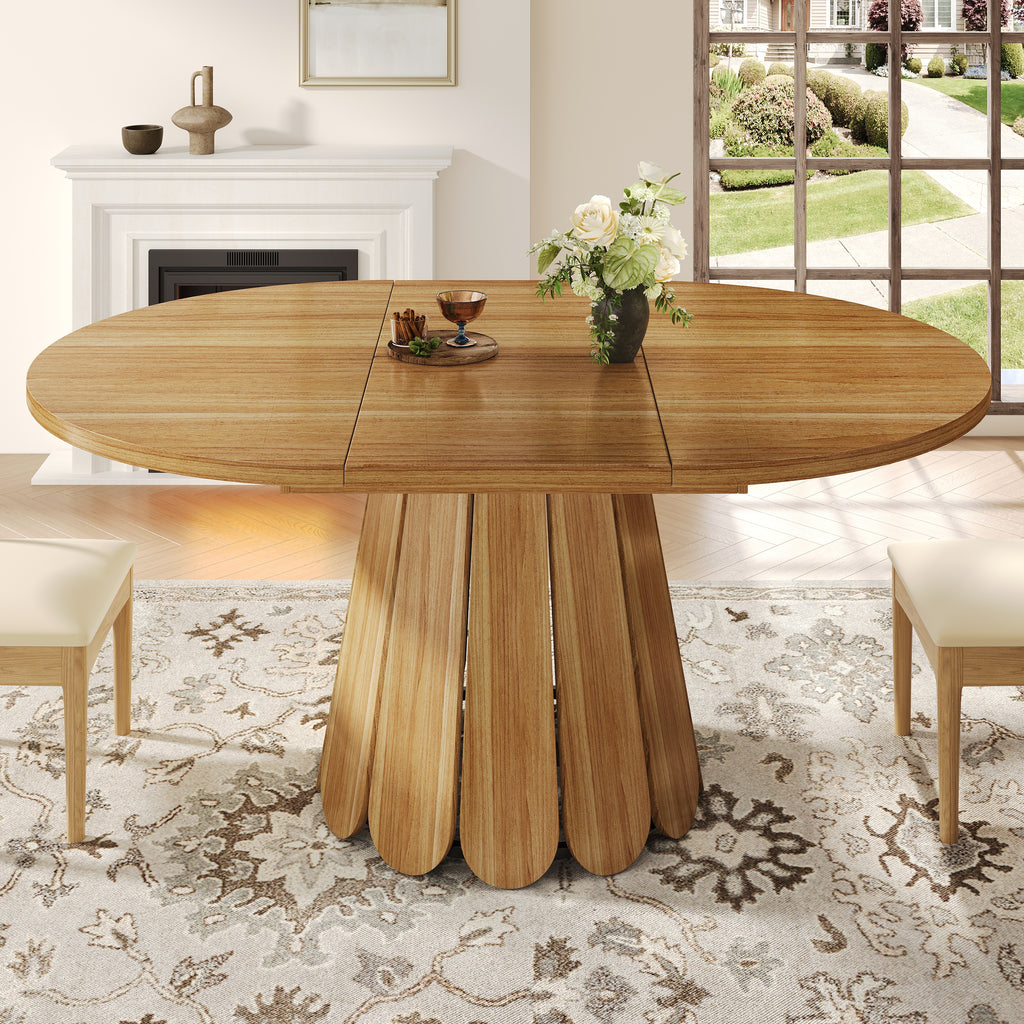 Extendable Dining Table, Dining Room Table, Kitchen Table, Balcony Table, Wooden Dining Table Round Dining Table, Extends To Oval, 118-158 Cm, Seats Up To 6 People, Wood