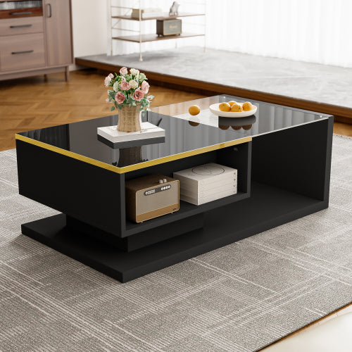 90 Cm Long Coffee Table, High-Gloss White. Side Tables, Coffee Tables With Glass And LED Effect