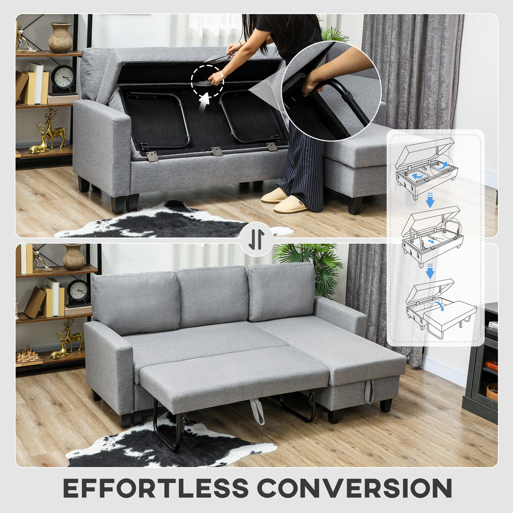 Three-Seater Storage Sofa Bed - Grey