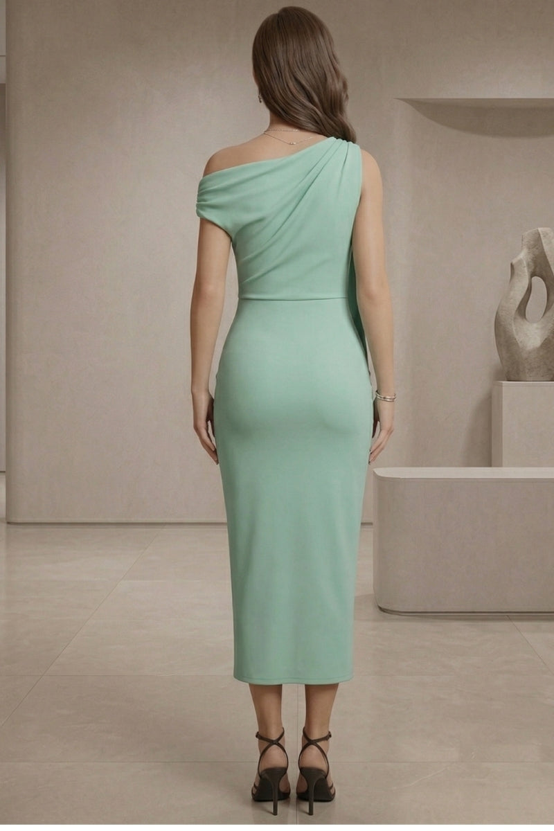 Womens Slash Neck Wrap Front Midi Dress - Evening Or Casual Wear Ladies Dress