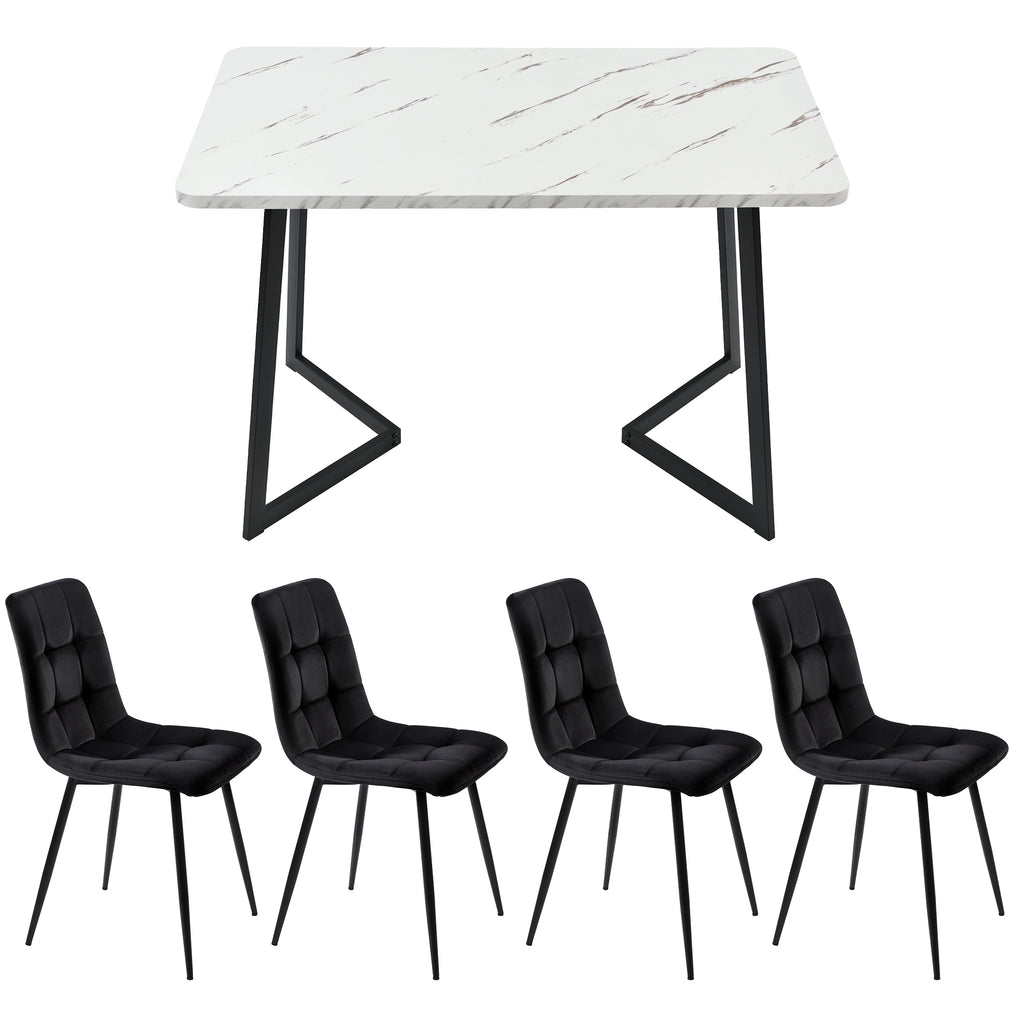 117x68cm Dining Table With 4 Chairs Set, Rectangular Dining Table Modern Kitchen Table Set,Dining Room Chair Black Velvet Kitchen Chair,Black Table Legs