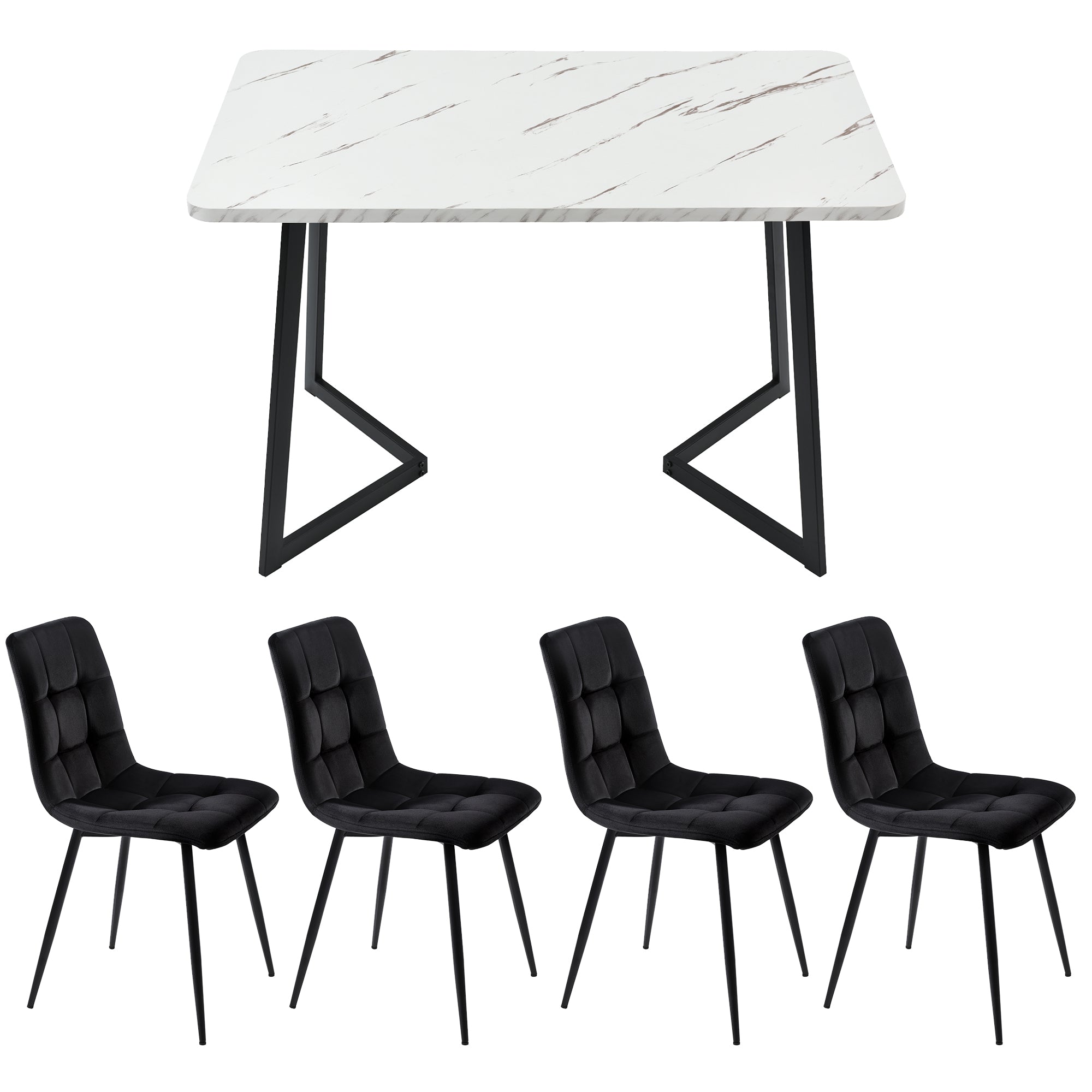 117x68cm Dining Table With 4 Chairs Set, Rectangular Dining Table Modern Kitchen Table Set,Dining Room Chair Black Velvet Kitchen Chair,Black Table Legs