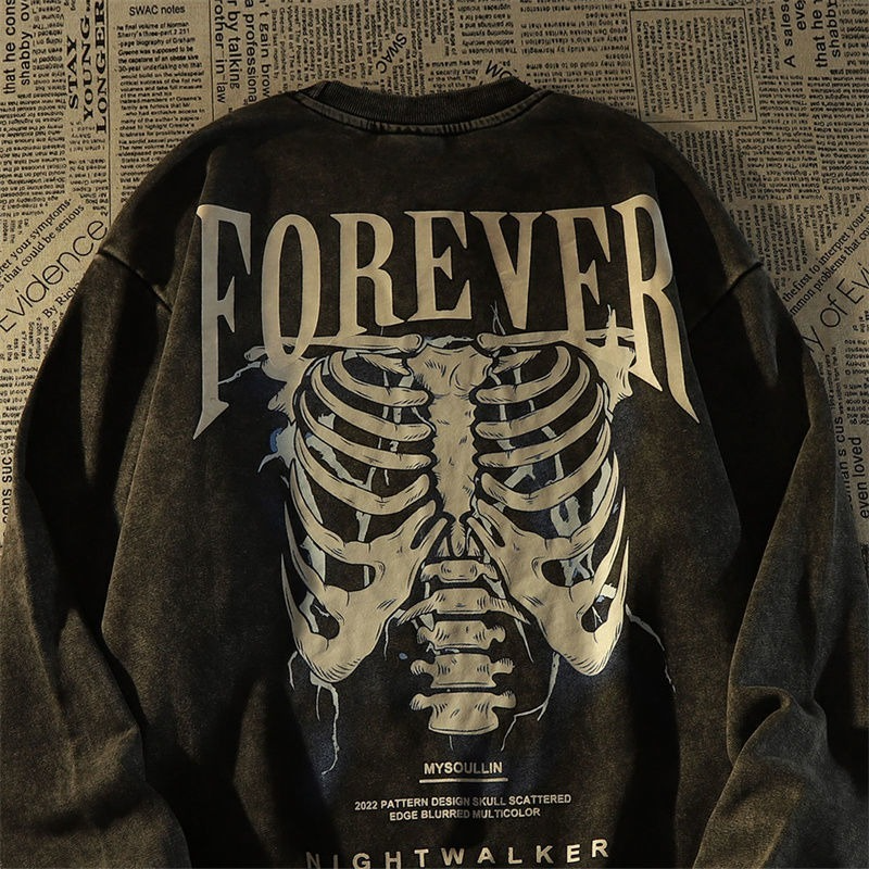 Wash Water Crewneck Hoodie Men's Niche Retro Autumn Couple Top