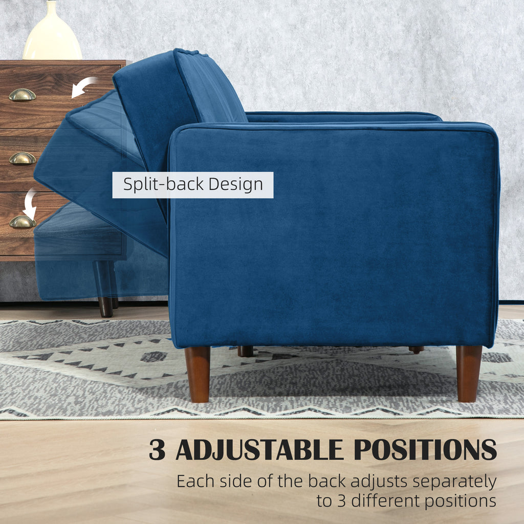 Urban Thrif Velvet-Feel Three-Seater Sofa Bed - Blue