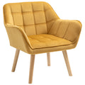Armchair Accent Chair, Vanity Chair With Wide Arms, Slanted Back, Padding, Metal Frame, Wooden Legs, Home Bedroom Furniture Seating, Yellow