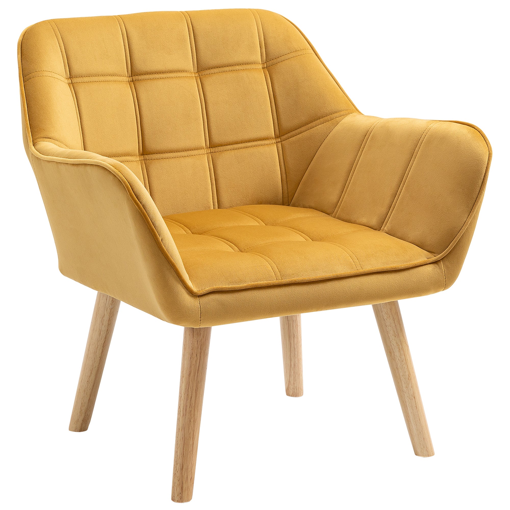 Armchair Accent Chair, Vanity Chair With Wide Arms, Slanted Back, Padding, Metal Frame, Wooden Legs, Home Bedroom Furniture Seating, Yellow