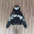 Hooded 3D Letter Print Loose Zip-Up Hoodie