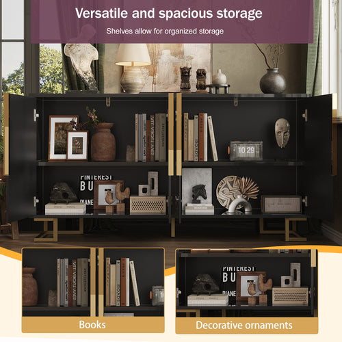 Black Sideboard 152 X 40 X 75 Cm Features A Unique Geometric Design And Gold Handles And Feet For An Elegant Feel