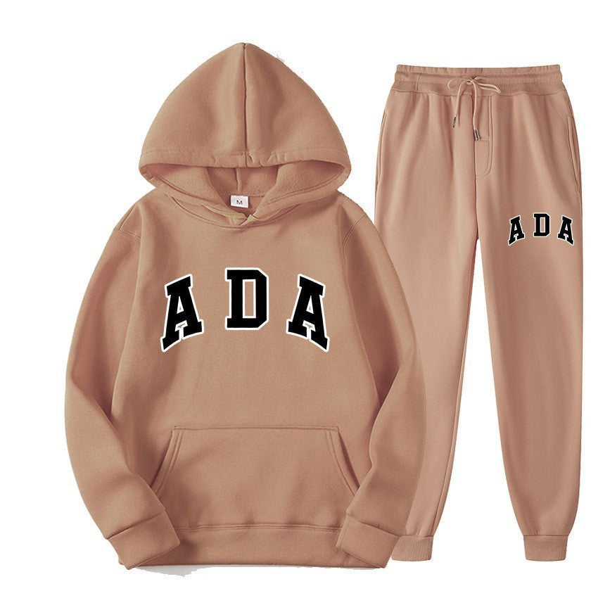 Letter-printed Loose-fitting Hooded Sweatshirt Set