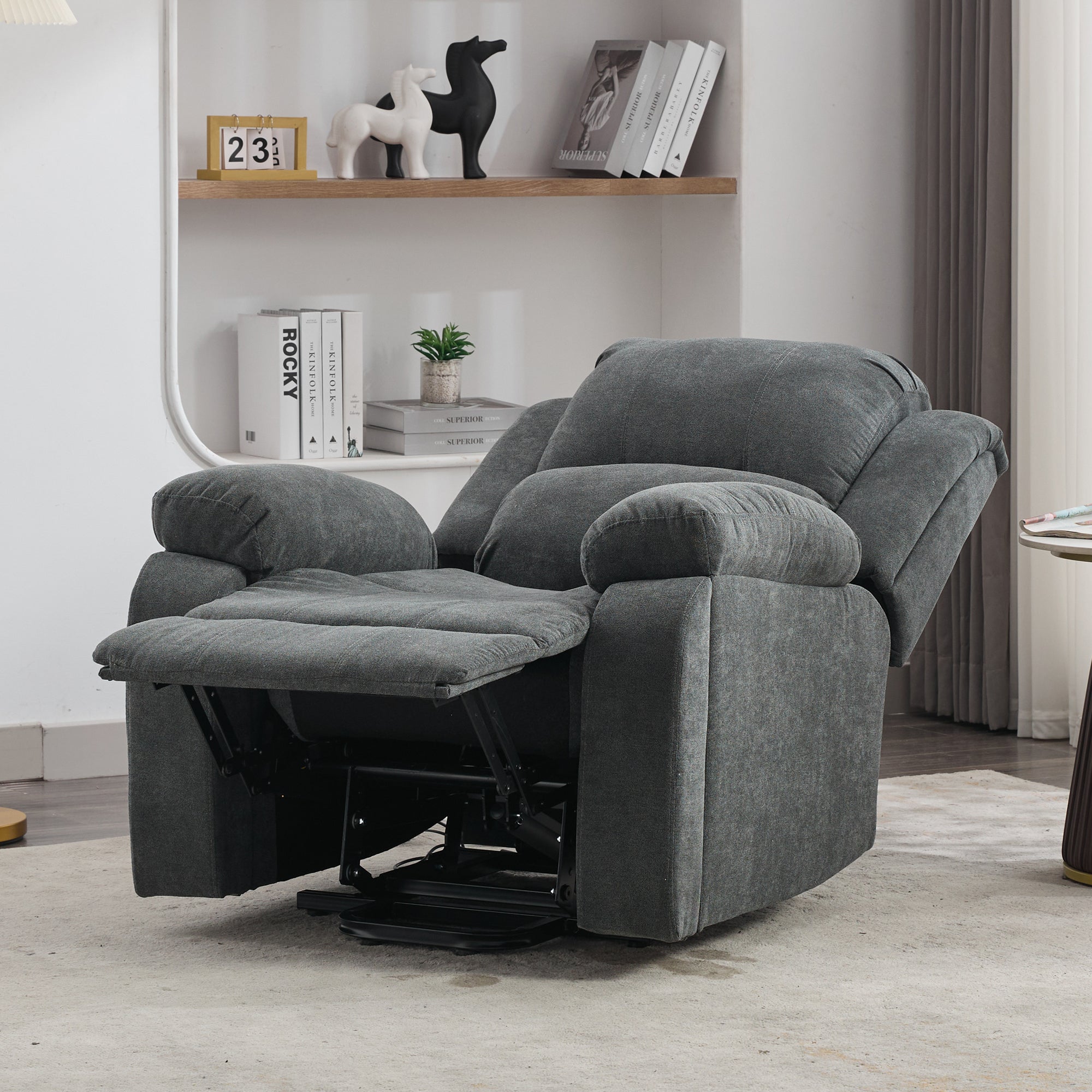 Power Massage Lift Recliner Chair With Heat & Vibration For Elderly, Heavy Duty And Safety Motion Reclining Mechanism Fabric Sofa With Storage Pockets, Cup Holders
