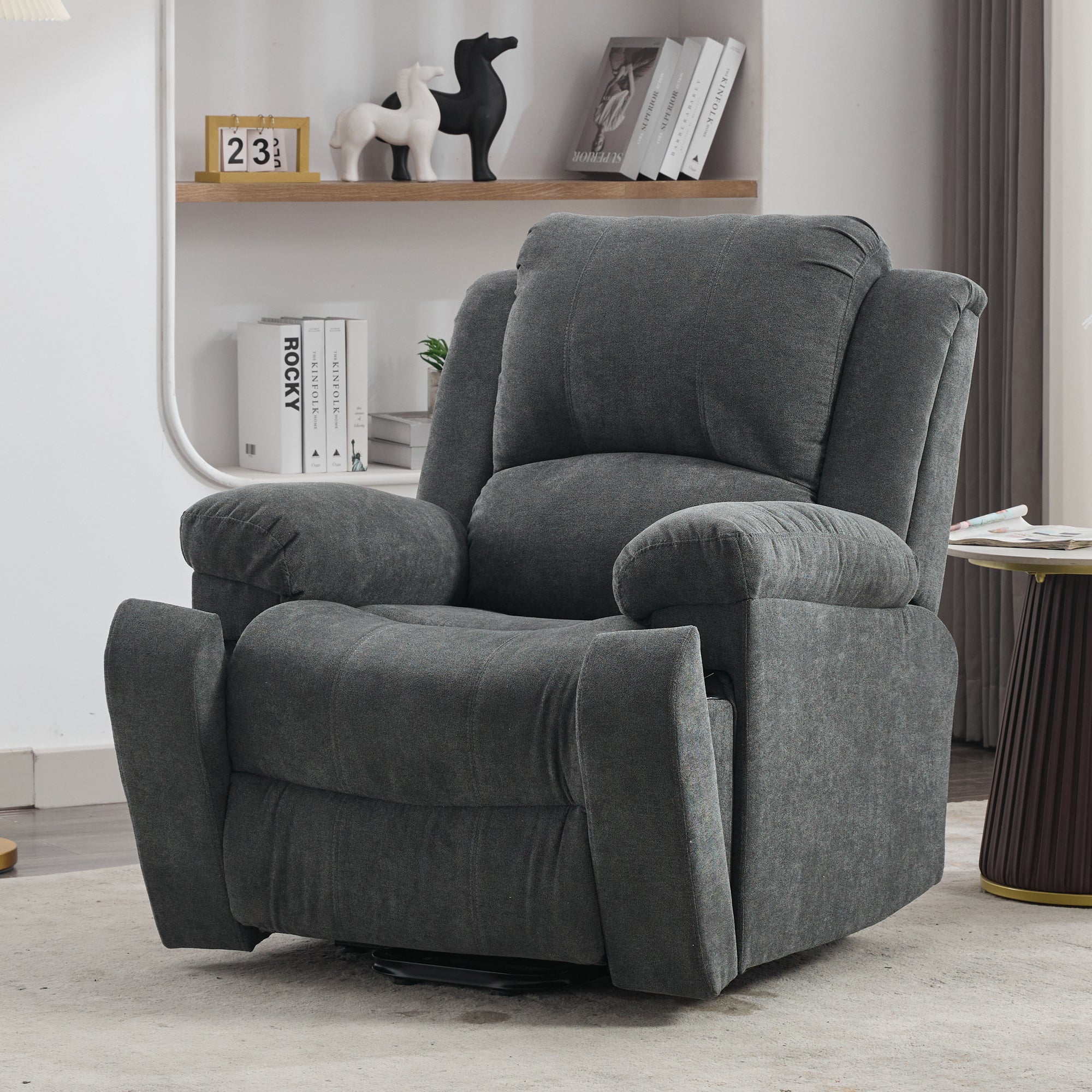 Power Massage Lift Recliner Chair With Heat & Vibration For Elderly, Heavy Duty And Safety Motion Reclining Mechanism Fabric Sofa With Storage Pockets, Cup Holders