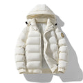 Solid-color Hooded Cotton-padded Coat Mens Puffer Jacket Velcro Straps
