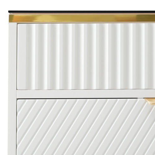 Sideboard Cabinet Dresser With 6 Drawers,Amber Glass Chest Of Drawers, Compartmentalised Storage,Anti-tip,Dressing Table For Living Room, Hallway, Bedroom, And Children's Room, 120 X 40 X 76 Cm, White