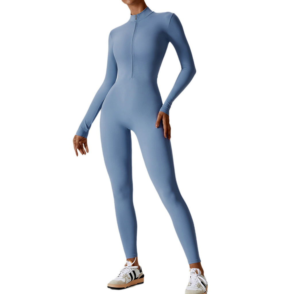 Women's Long-sleeve Zipper Gym Sports Jumpsuit