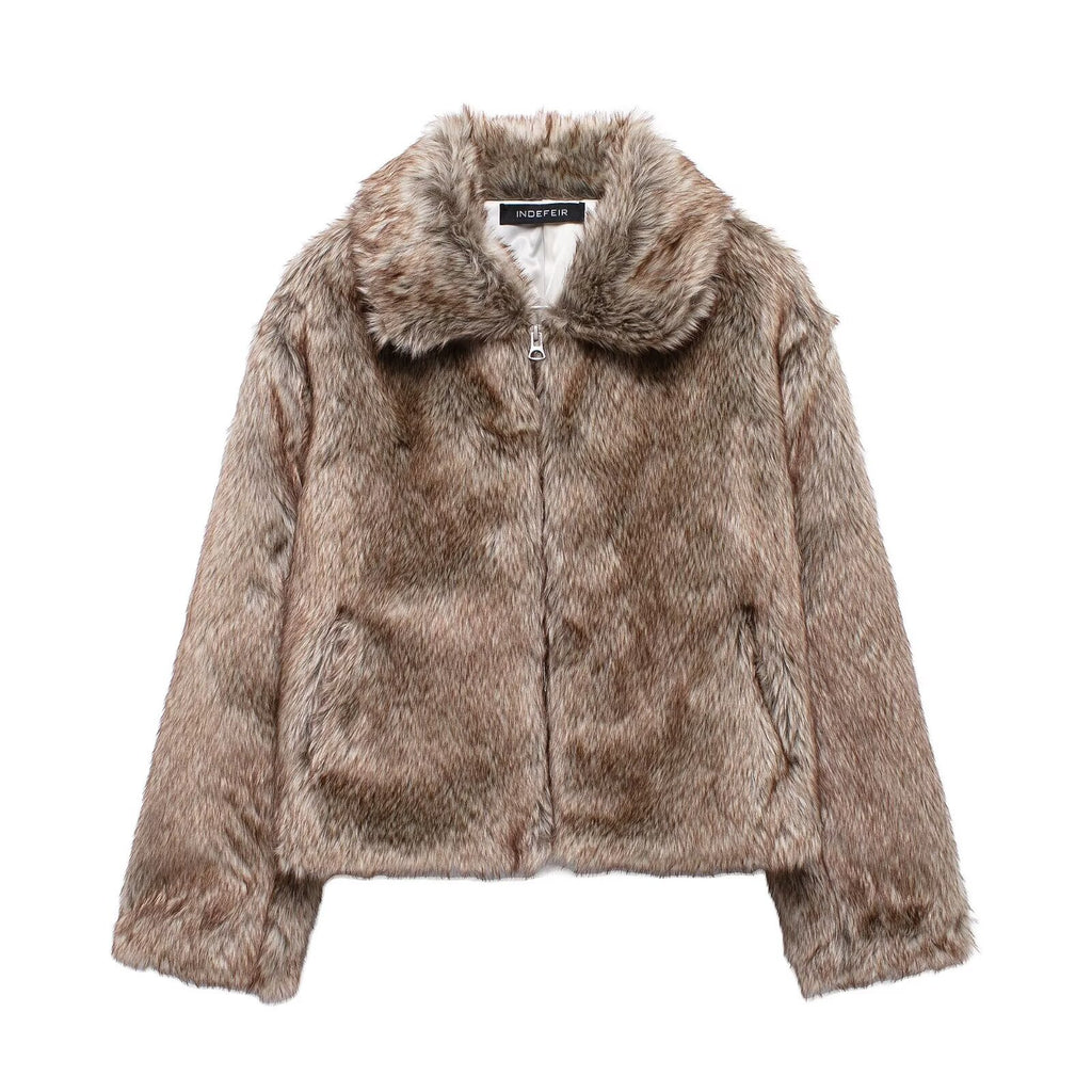 Meifeng Womens Fashion Vintage Preppy-style Mid-century Warm Faux Fur Jacket For Women