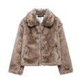 Meifeng Womens Fashion Vintage Preppy-style Mid-century Warm Faux Fur Jacket For Women