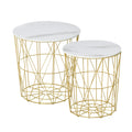 Set Of 2 Nesting Side Tables With Storage, Round End Tables Coffee Tables With Steel Frame And Removable Round Top, For Living Room, Bedroom, Office, White