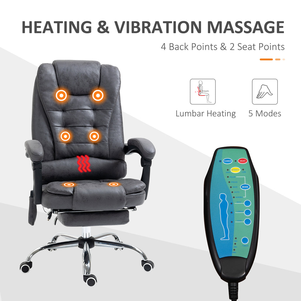 Vinsetto Heated 6 Points Vibration Massage Executive Office Chair Adjustable Swivel Ergonomic High Back Desk Chair Recliner With Footrest Dark Grey